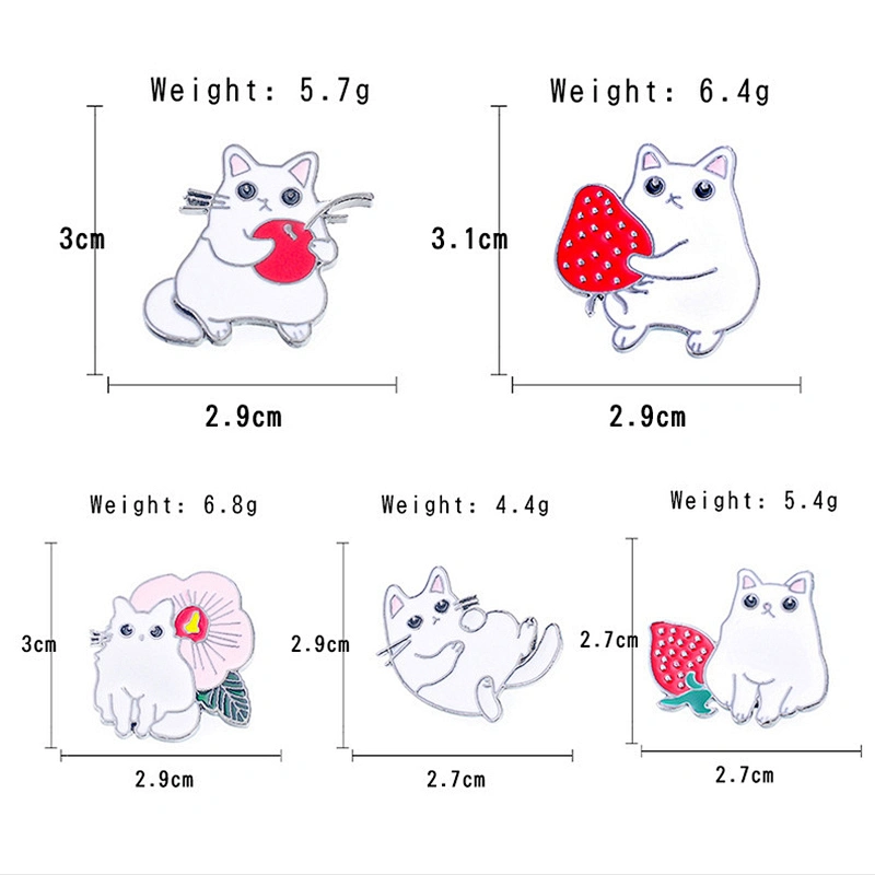 Korean Cute Strawberry Cat Brooch Cartoon Fashion Stock Lapel Enamel Pin Metal
