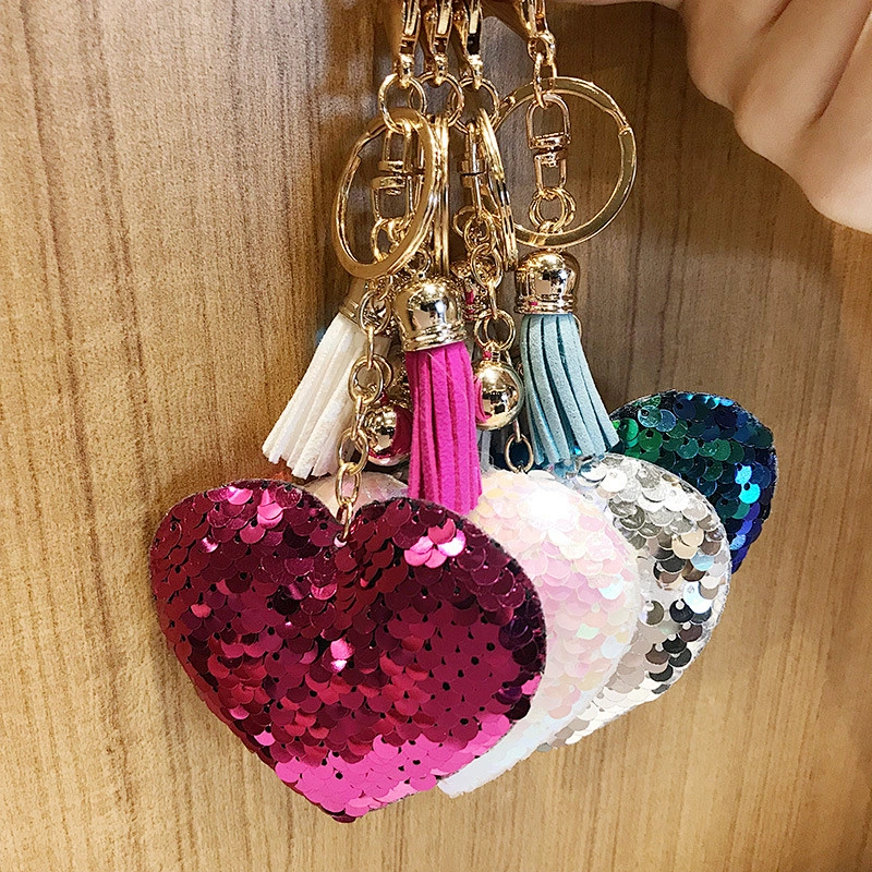Colorful Reflective Sequin Love Keychain Heart Tassel Keychain Pendant
