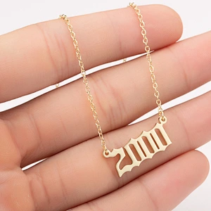 Year 1980-2019 Stainless Steel Men Women Gold Silver Birth Year Necklace Pendant