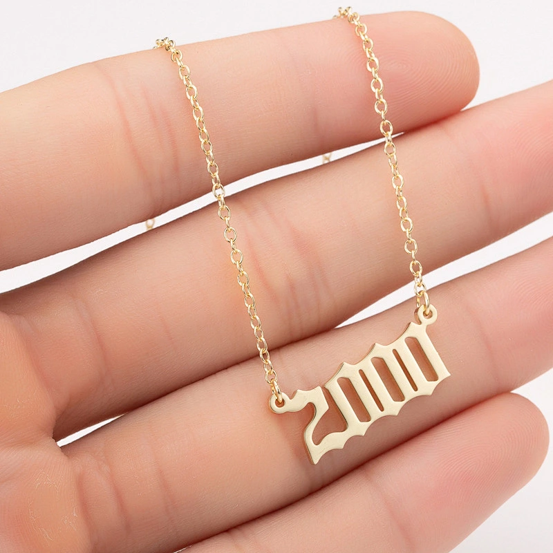 Year 1980-2019 Stainless Steel Men Women Gold Silver Birth Year Necklace Pendant