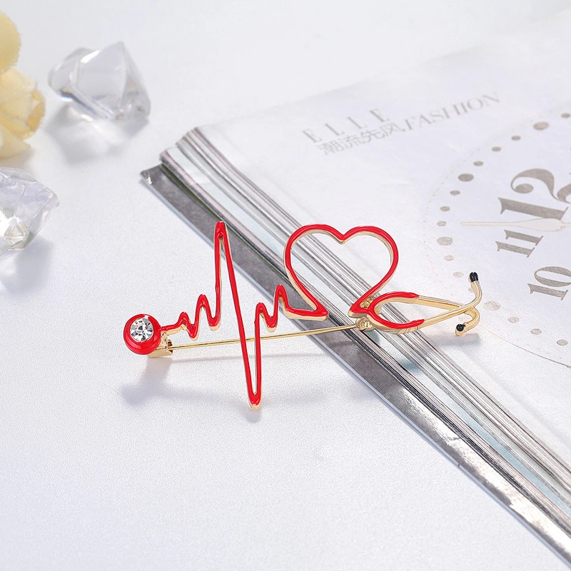 New Personality Ladies Electrocardiogram Oil Drop Safety Pin Brooch Doctor Brooch Pin