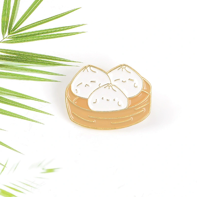 bamboo steamer badge buns lapel pins