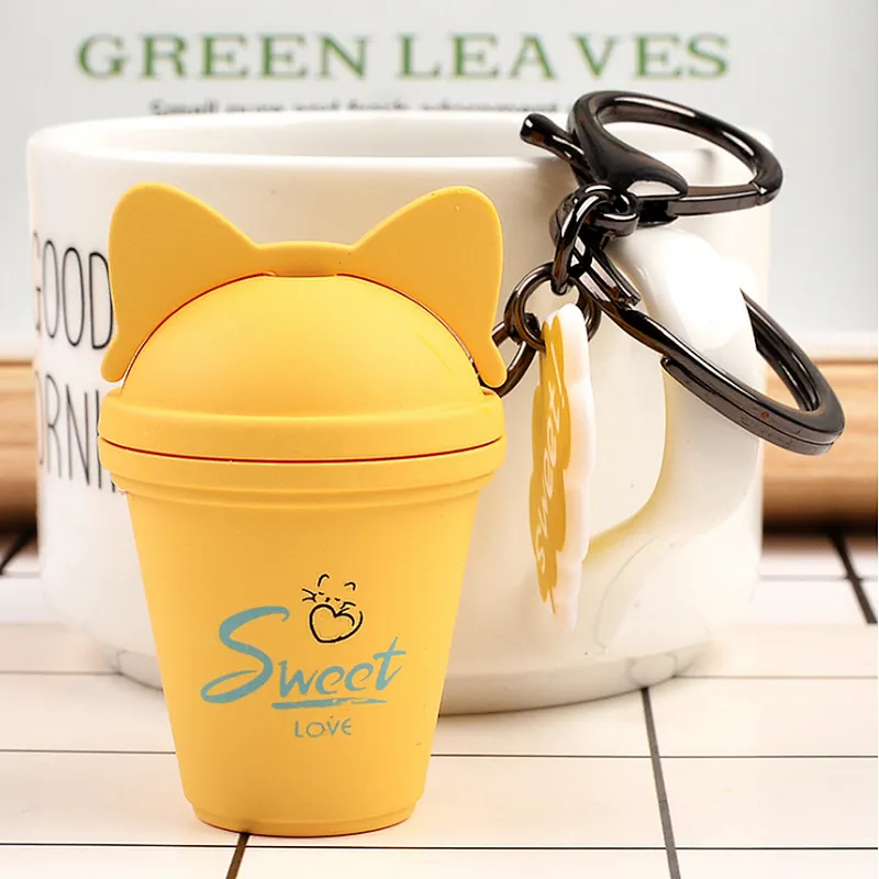 Cute cat Colorful Tea with milk cup Keychain  for bags decoration