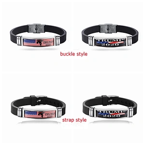 Trump Keep America Great 2020 Silver Bracelets Stainless Steel Silicone Bracelet for Men