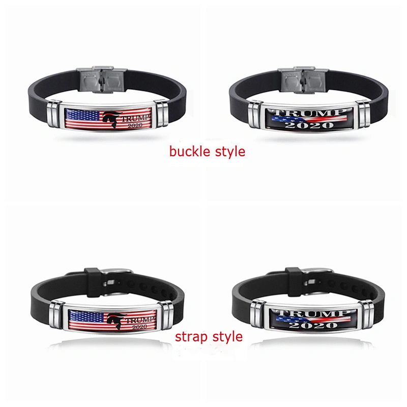 Trump Keep America Great 2020 Silver Bracelets Stainless Steel Silicone Bracelet for Men