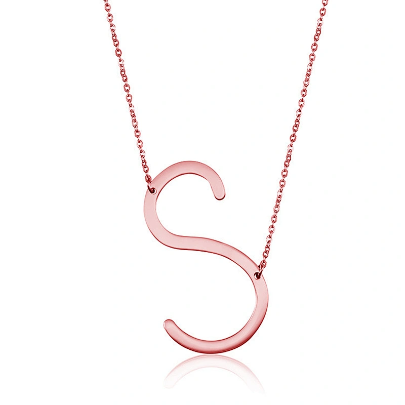26 English Alphabet Rose Gold Letter Stainless Steel Necklace Pendant