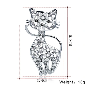 Cute Female Fashion Kitten Pearl Crystal Brooch Birthday Gift