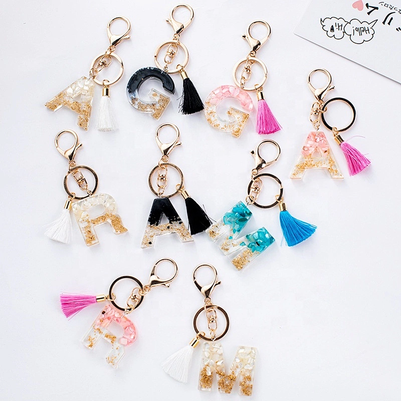 Blue tassel mother's day gifts M shape amazing crystal color acrylic keychain