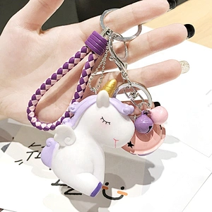 Unicorn Bell Keychains Student Bag/Key/Car Decoration Pendant Woven Leather Keyring