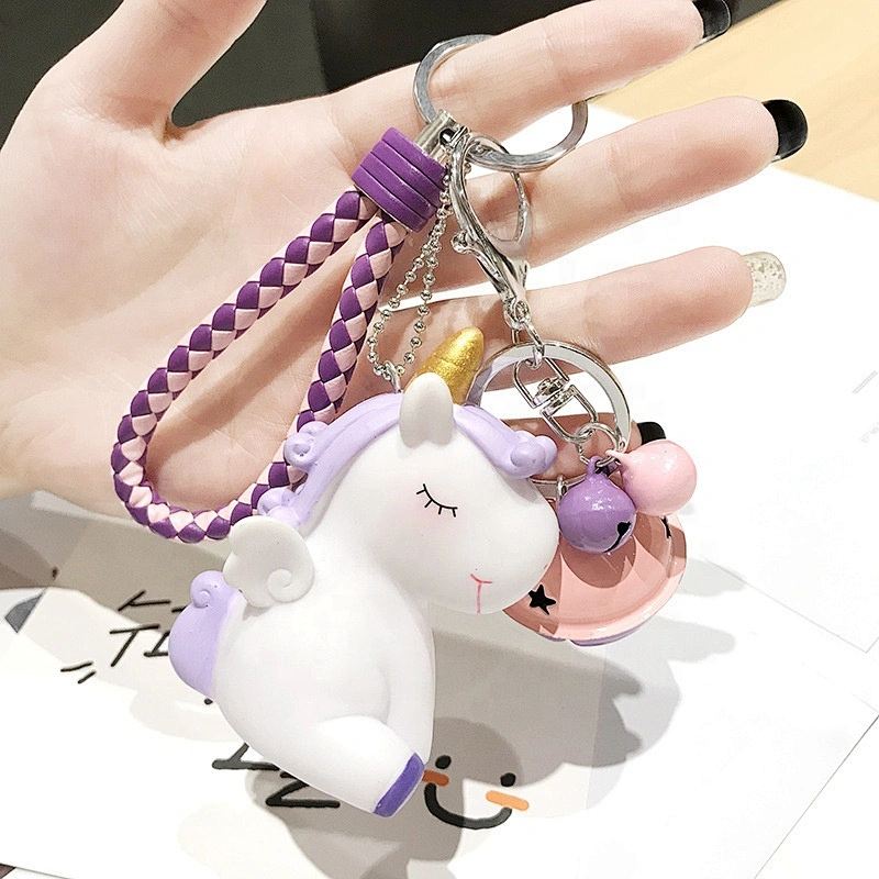 Unicorn Bell Keychains Student Bag/Key/Car Decoration Pendant Woven Leather Keyring
