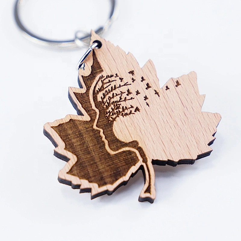 maple leaf keyring wooden keychain