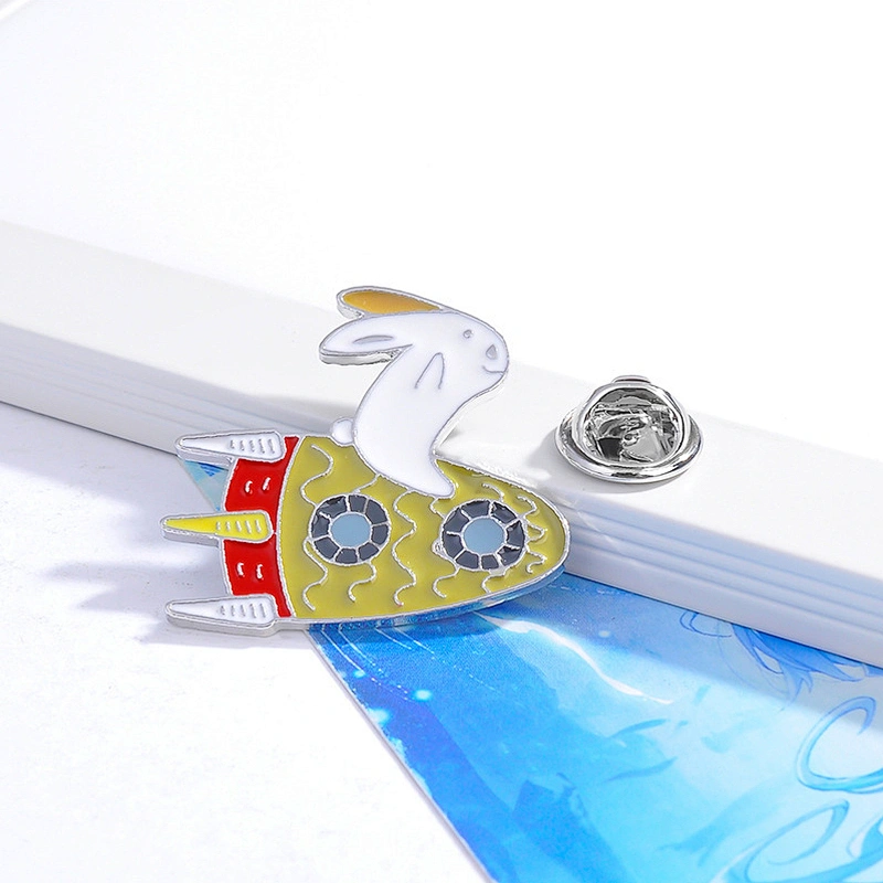 Cartoon Moon Astronaut Brooch Cute Rocket Rabbit Cat Space Enamel Pin Badge