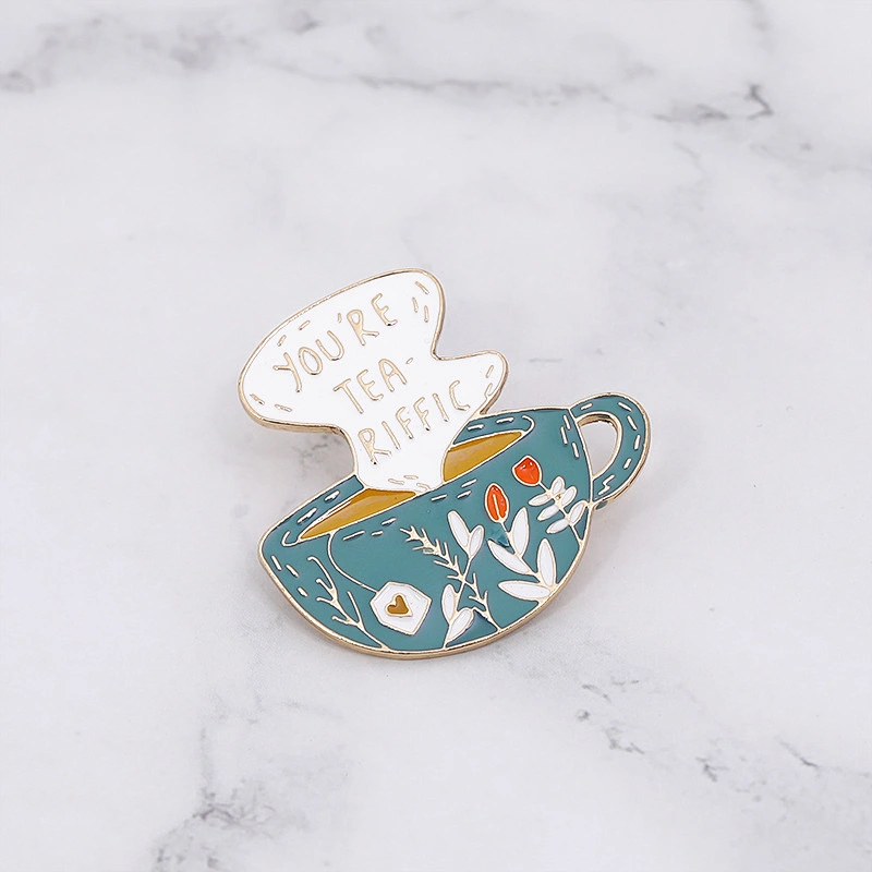 Creative Letter you re tea riffic Soft Enamel Coffee Cup Lapel Pin