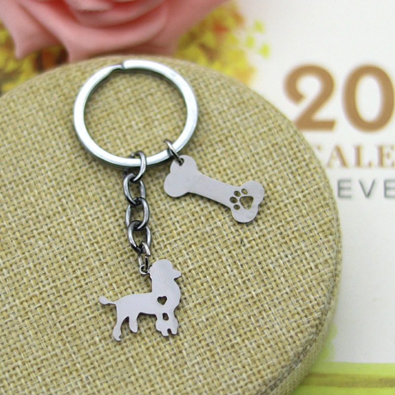 Stainless Steel Pendant Man Keychain Custom Logo Dog Pet Keychains with Bone