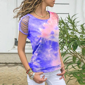 Tie dye T Shirts Ripped Short Sleeve T-shirt Women