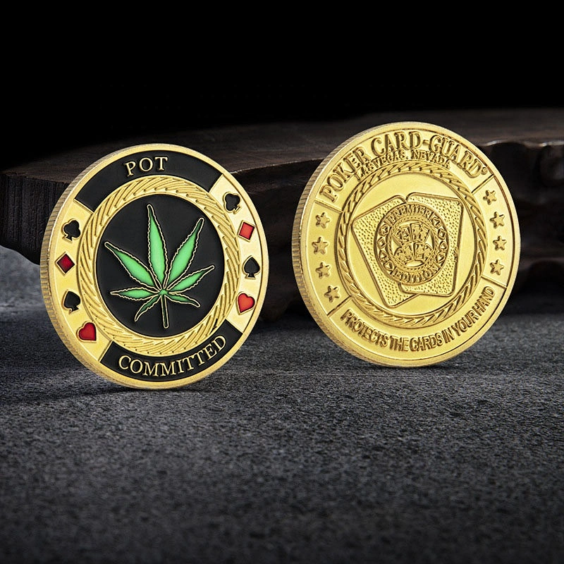 Canabis leaf poker pai gow POT committed enamel filling souvenir coins custom
