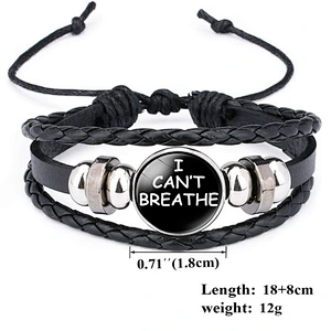 George Floyd Black Lives Matter I Can't Breathe BLM Leather Adjustable Charm Cuff Bangle Bracelet