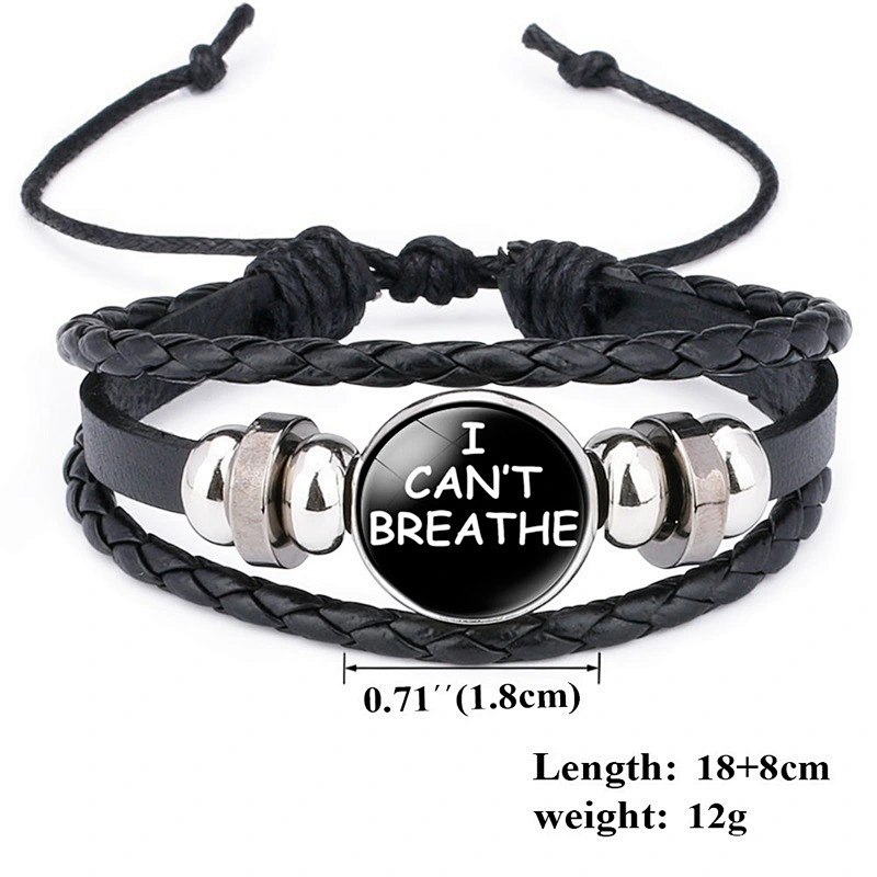 George Floyd Black Lives Matter I Can't Breathe BLM Leather Adjustable Charm Cuff Bangle Bracelet