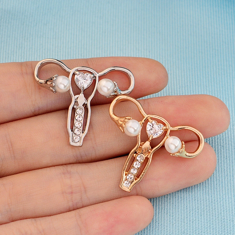 Gold Silver Uterus Medical Lapel Pins Rhinestone Brooch Pin Women