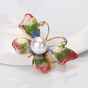 Colorful Fashion Butterfly Brooch with Pearl for Women