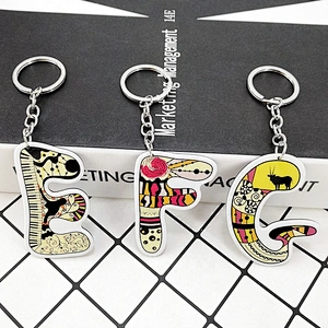 26 letters English ephabets full printing cartoon acrylic keychain bag keyring