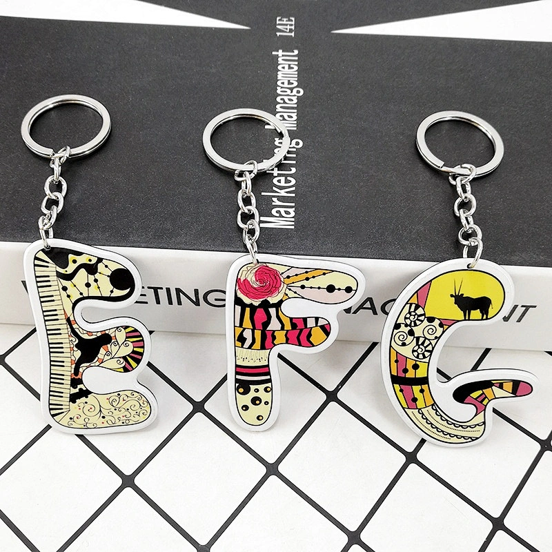 26 letters English ephabets full printing cartoon acrylic keychain bag keyring
