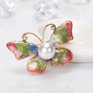 Colorful Fashion Butterfly Brooch with Pearl for Women