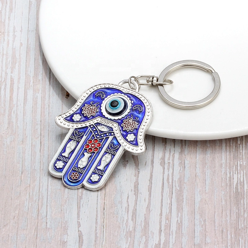 Palm of hand fatima turkey blue evil eye enamel metal keychain