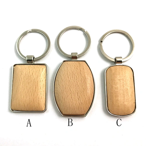 Metal Frame Wooden Key Chain Blank Wood Keychain Custom Logo