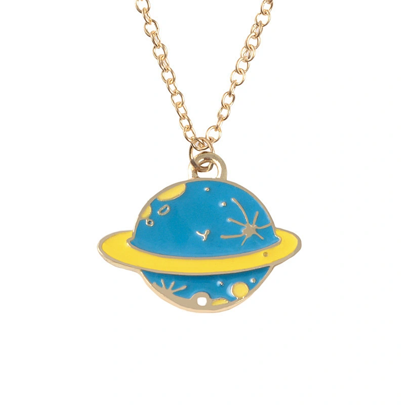 Rocket exploration planet pendant gold chain necklace