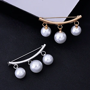 Korean Fashion Simple Pearl Brooch V Type Neck Safety Pin Brooch with Pearl