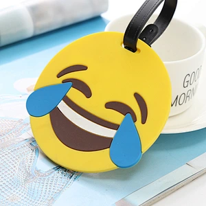 Cartoon Emoji Face Soft PVC Luggage Tags Round Silicone Luggage Tag Custom