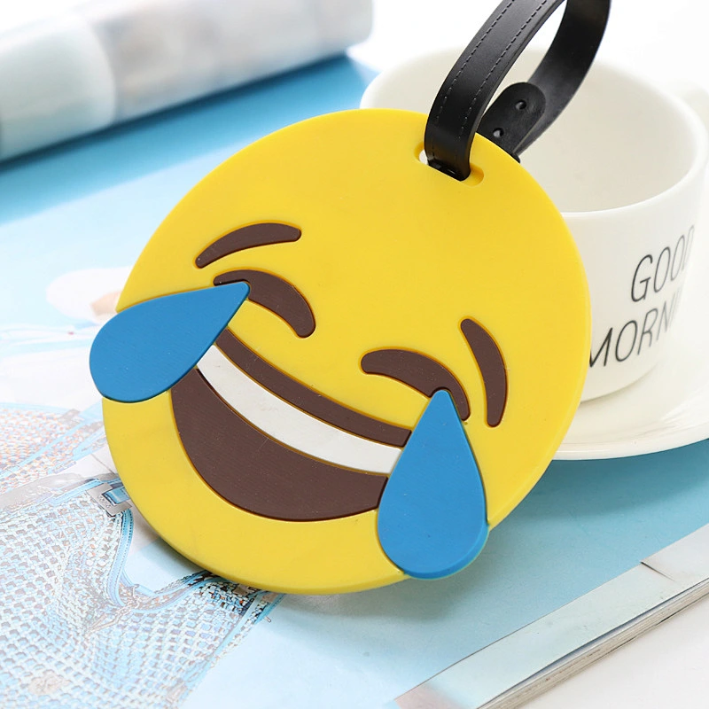 Cartoon Emoji Face Soft PVC Luggage Tags Round Silicone Luggage Tag Custom