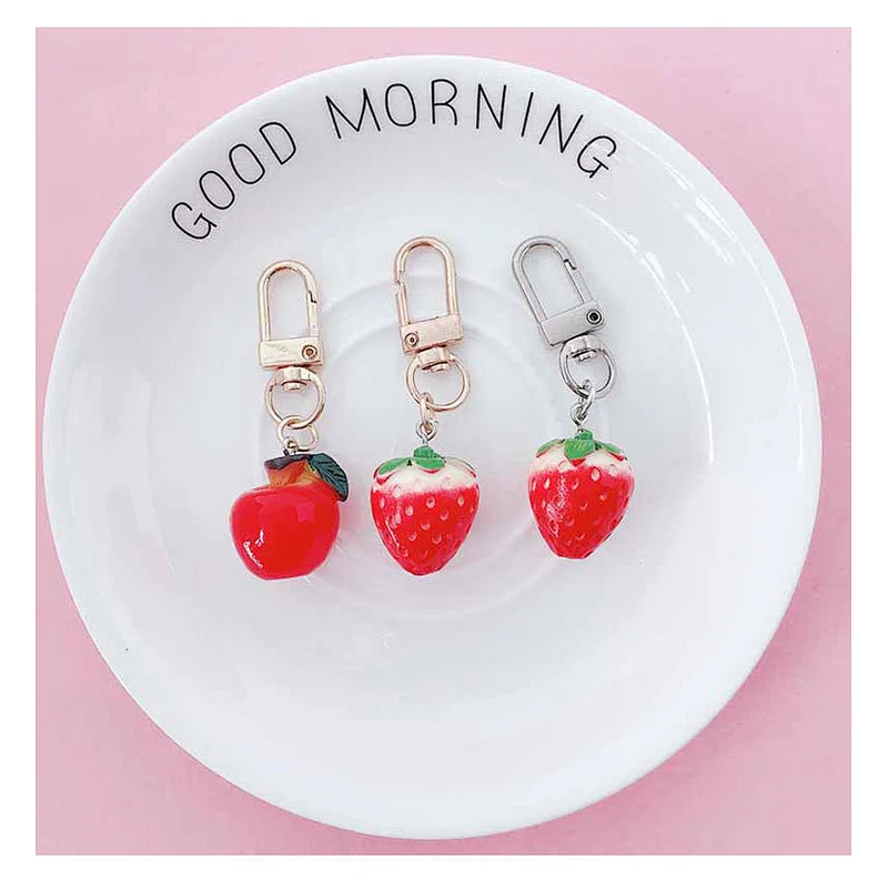 Simulation Fruit Keychain Cartoon 3D Cute Strawberry Bag Pendant Resin Keychain