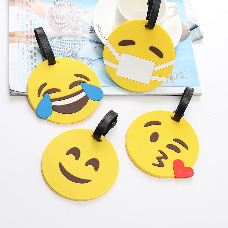 Cartoon Emoji Face Soft PVC Luggage Tags Round Silicone Luggage Tag Custom