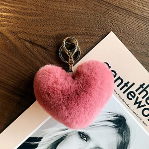 Different Color Versions Heart Keychain Pink Heart Pom Pom Keychains