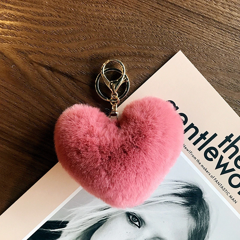 Different Color Versions Heart Keychain Pink Heart Pom Pom Keychains