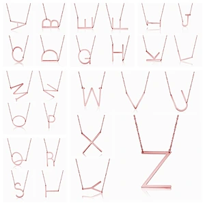 26 English Alphabet Rose Gold Letter Stainless Steel Necklace Pendant