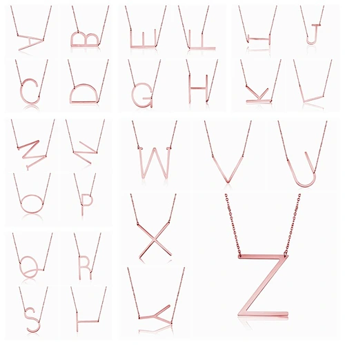 26 English Alphabet Rose Gold Letter Stainless Steel Necklace Pendant