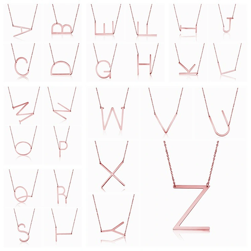 26 English Alphabet Rose Gold Letter Stainless Steel Necklace Pendant