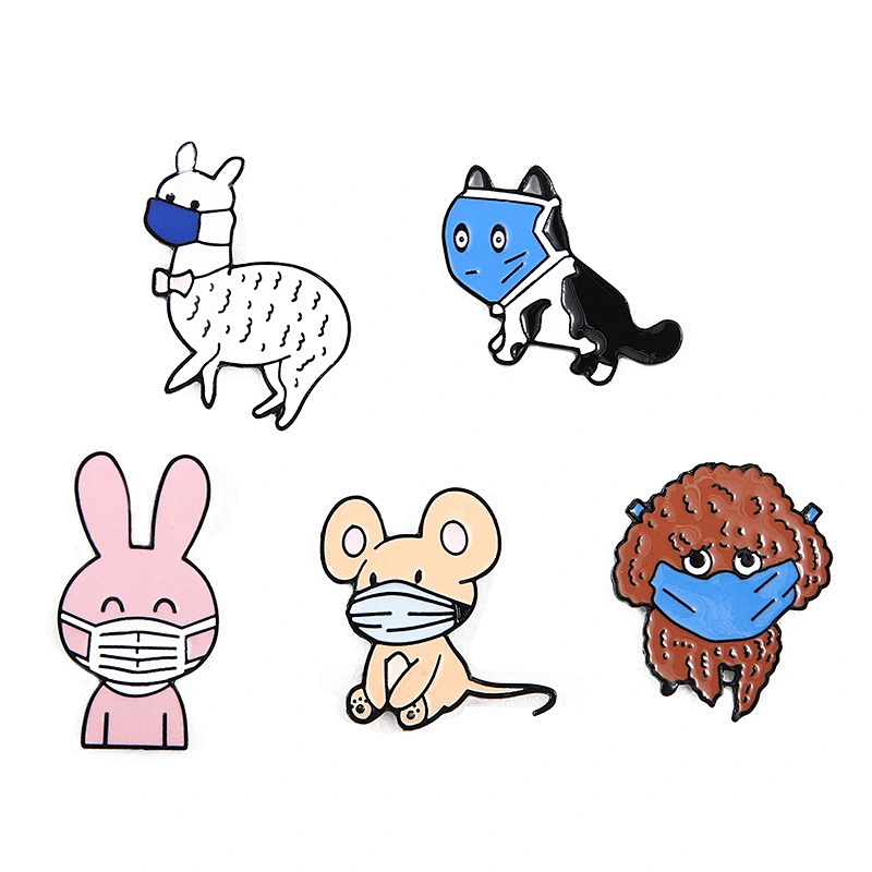 Animal Cat Mouse Rabbit Sheep Dog Wearing Shield Custom Lapel Pin Enamel Pin Manufacture