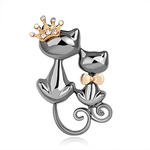 Hot Sale Cute Boutique Cartoon Animal Double Cat Brooch Wholesale