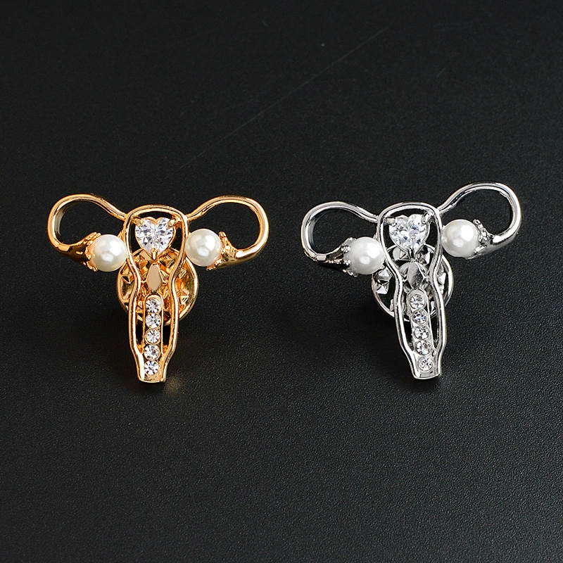 Gold Silver Uterus Medical Lapel Pins Rhinestone Brooch Pin Women