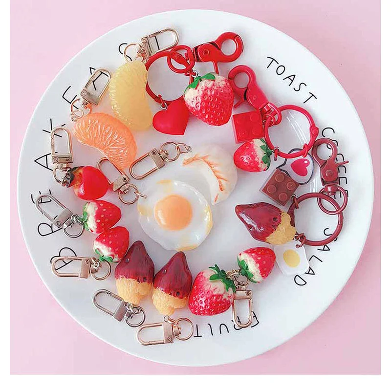 Simulation Fruit Keychain Cartoon 3D Cute Strawberry Bag Pendant Resin Keychain