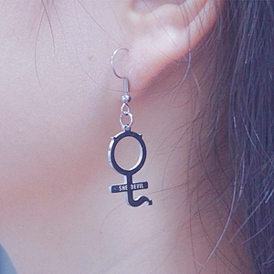 Hot Sale European and American Punk Style SHE DEVIL Earrings Stainless Steel INTERNET GIRL Ear Hooks