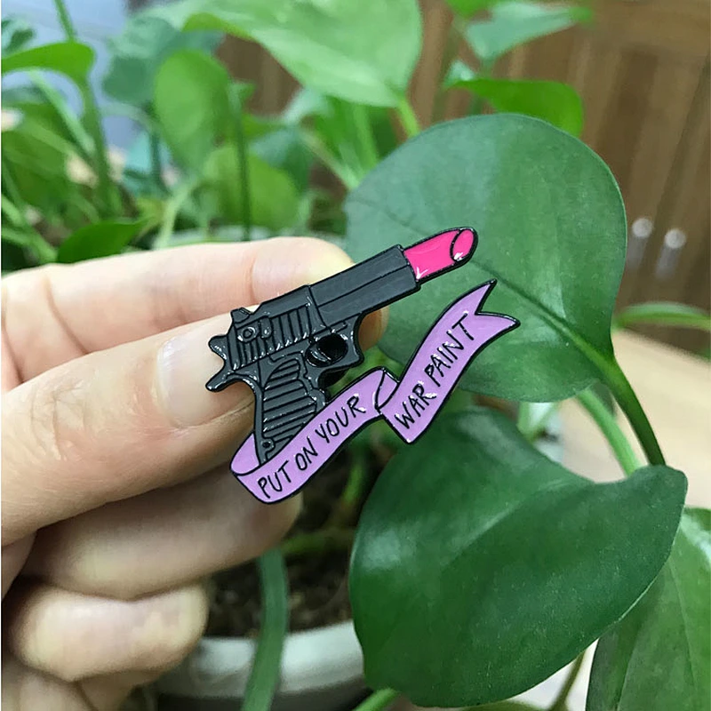 Fight like a girl lipstick gun heart shape feminism lapel pins