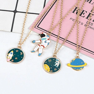 Astronaut in space planet pendant gold necklace accept custom
