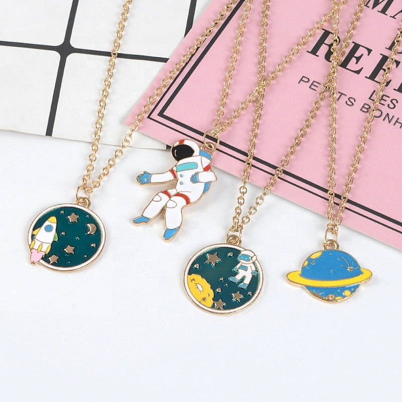 Astronaut in space planet pendant gold necklace accept custom