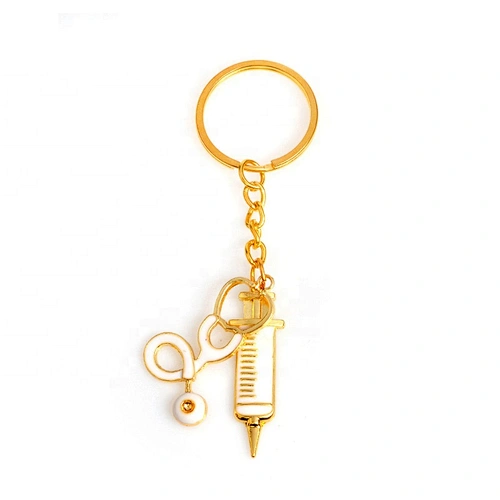 Syringe stethoscope gold keyring medical keychains