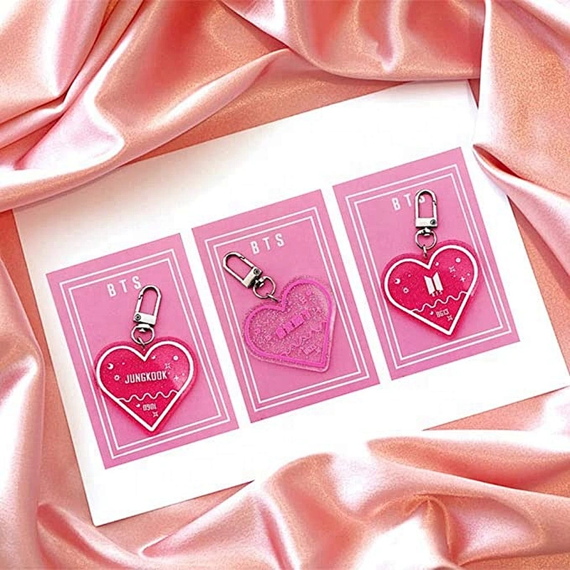Transparent acrylic keychain glitter heart shape acrylic keyring